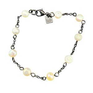 Nine West Freshwater Pearl Chain‎ Bracelet Black Gunmetal Lobster Clasp